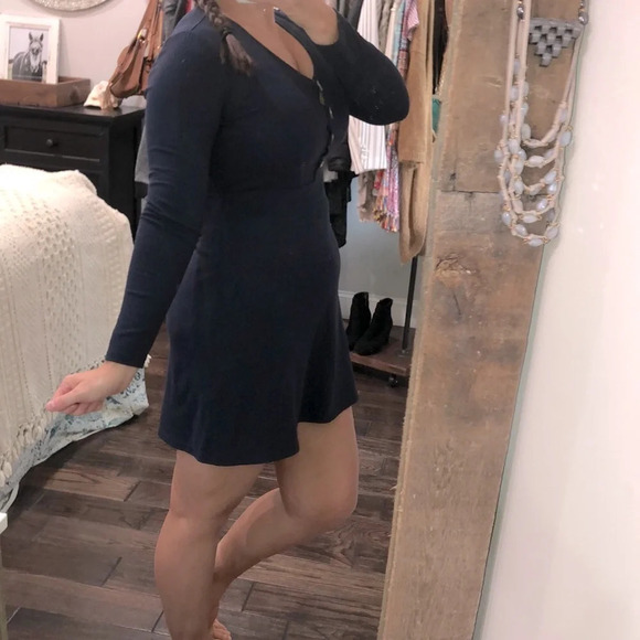 Shein medium navy blue rubbed long sleeve dress - Picture 3 of 5